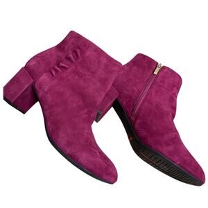 Rockport Suede Purple Bootie Boots Leather Upper Size 9.5 Chunky Heel Inside Zip